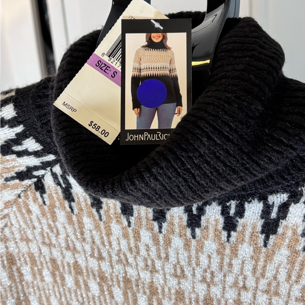 JohnPaulRichard Black and Cream TurtleNeck Sweater